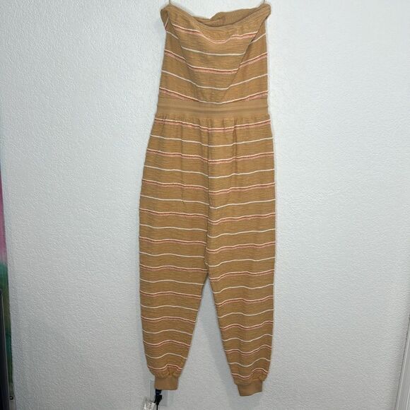 NWT L Space Revolve North Shore Jumpsuit Gold Stripe Strapless Large - Picture 7 of 13